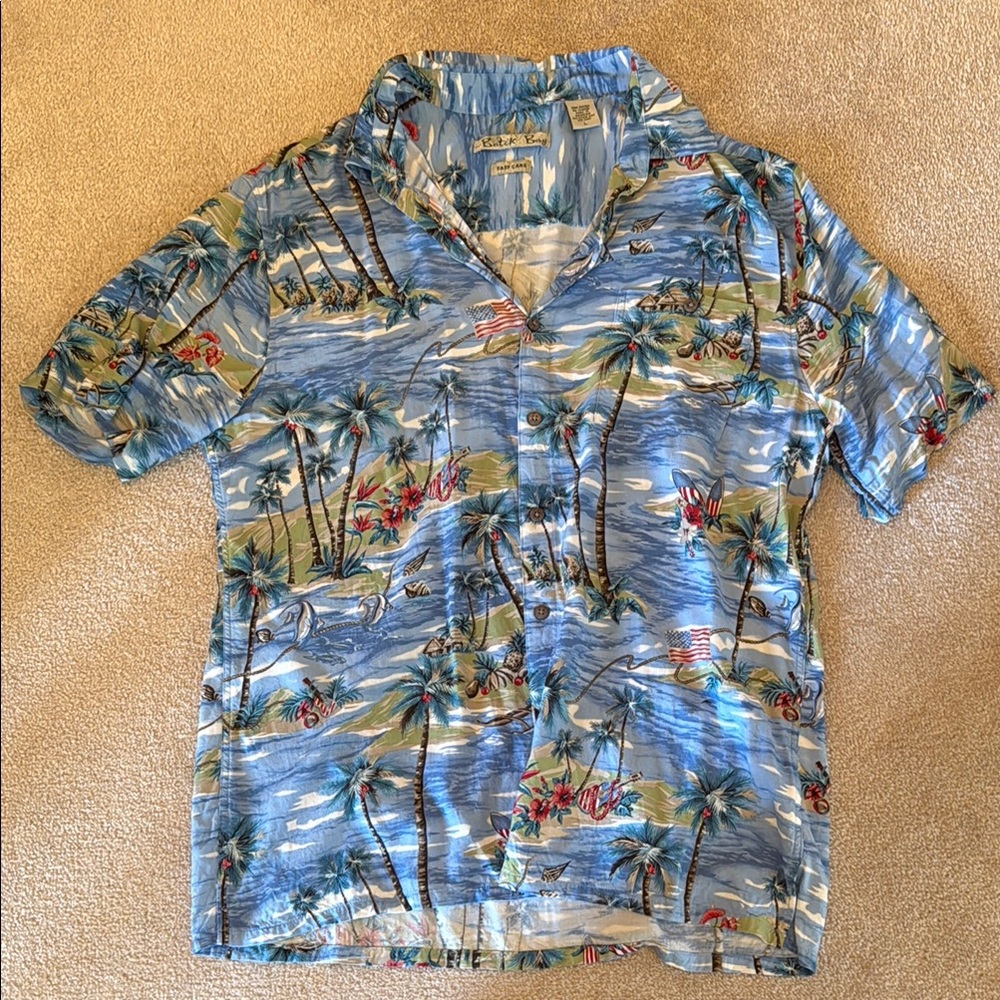 Tommy Bahama Blue Tropical Print Casual Button Down Shirt